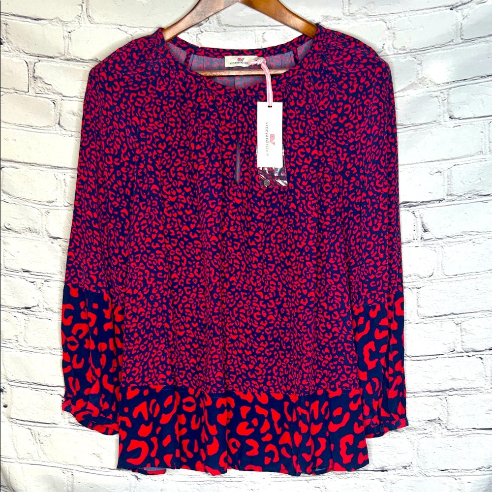 Vineyard Vines Leopard Print Long Sleeve Top Size Large Brand New W/Tags